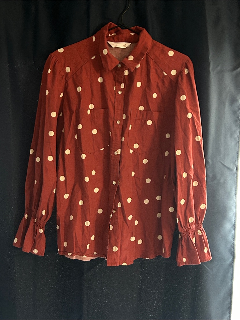 Polka Dot Button-Up Lauren Conrad - Rust with White Dots 100 percent cotto